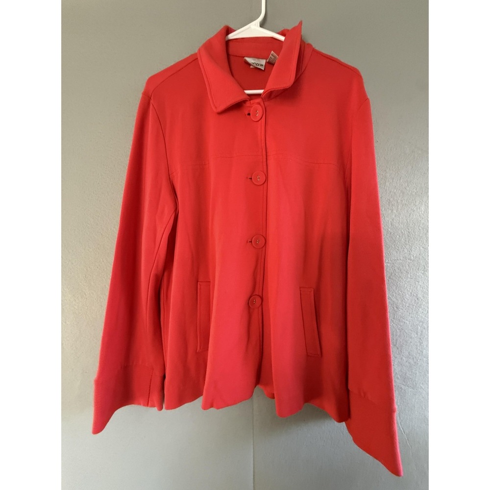 Chico's Jacket Womens‎ 3 Large Red Button Front Collared Swing Knit USA